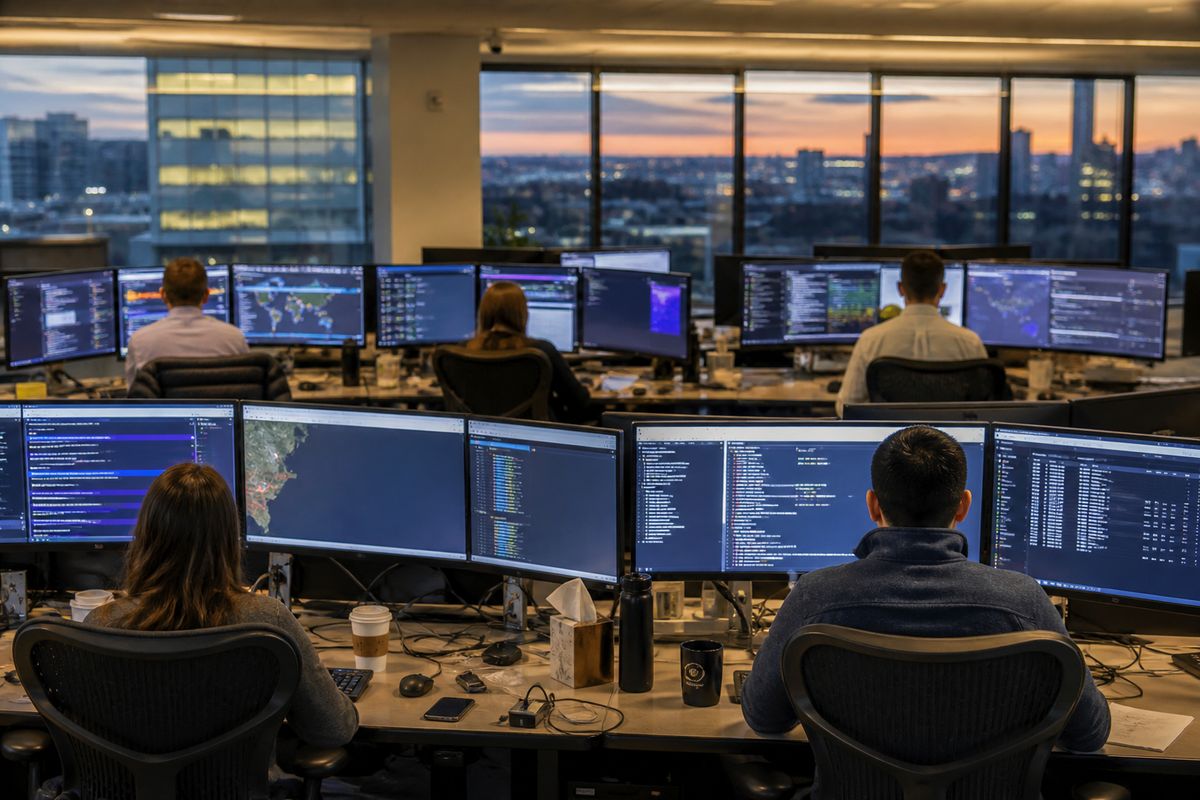 Empty conference room overlooking a city skyline