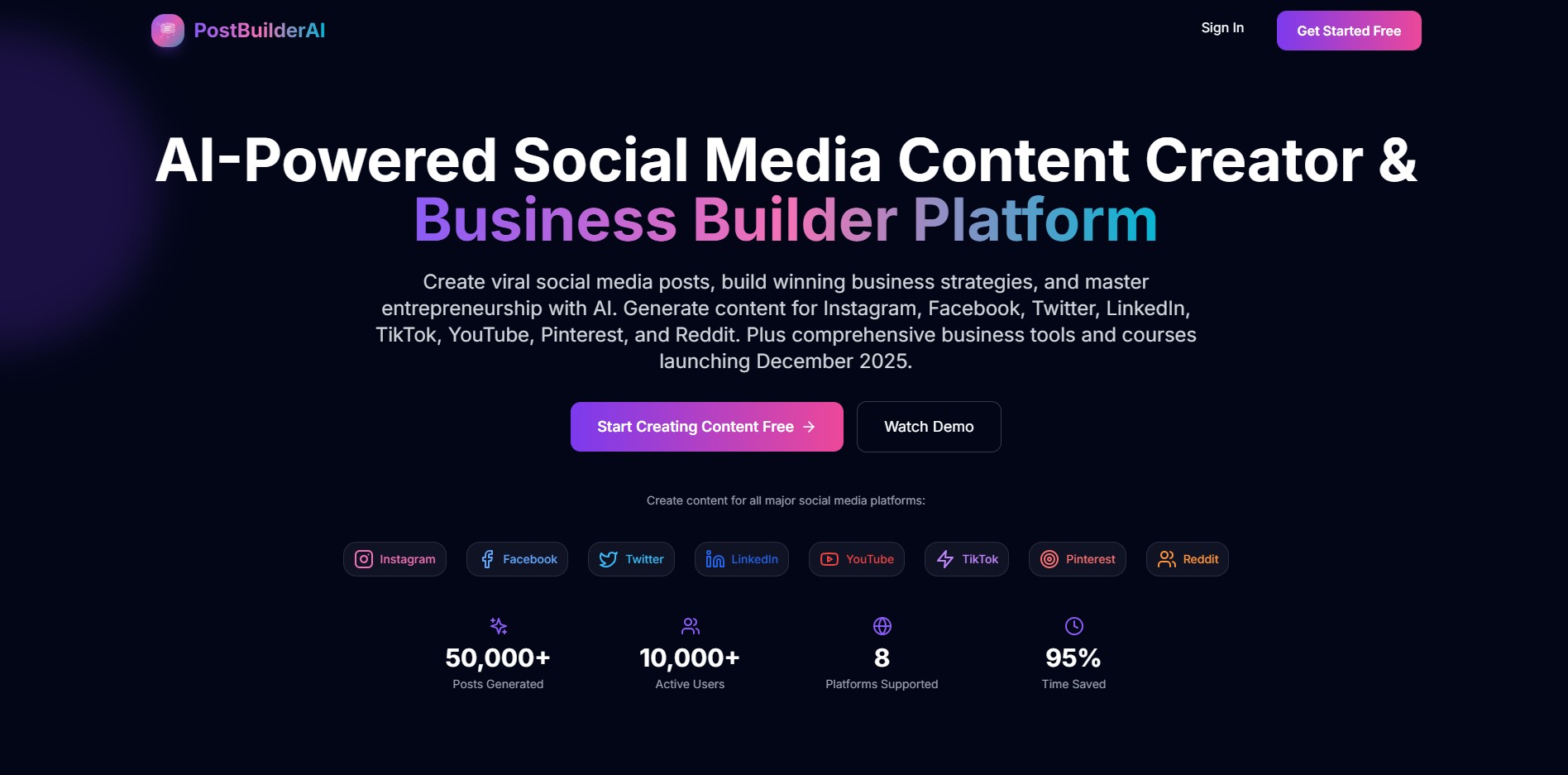 PostBuilderAI.com homepage