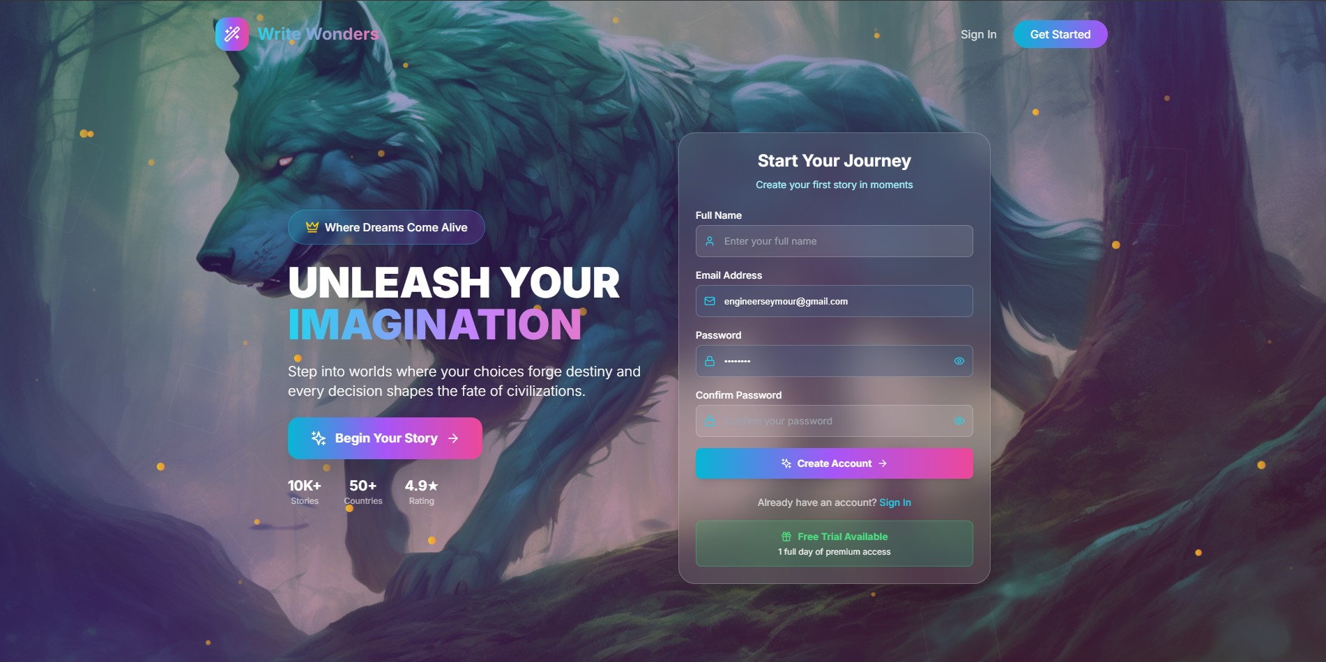 WriteWonders.com homepage